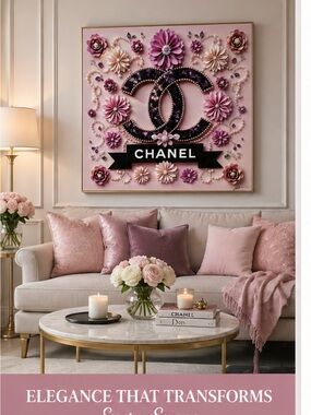 CHANEL Pink and Black Floral Logo Canvas